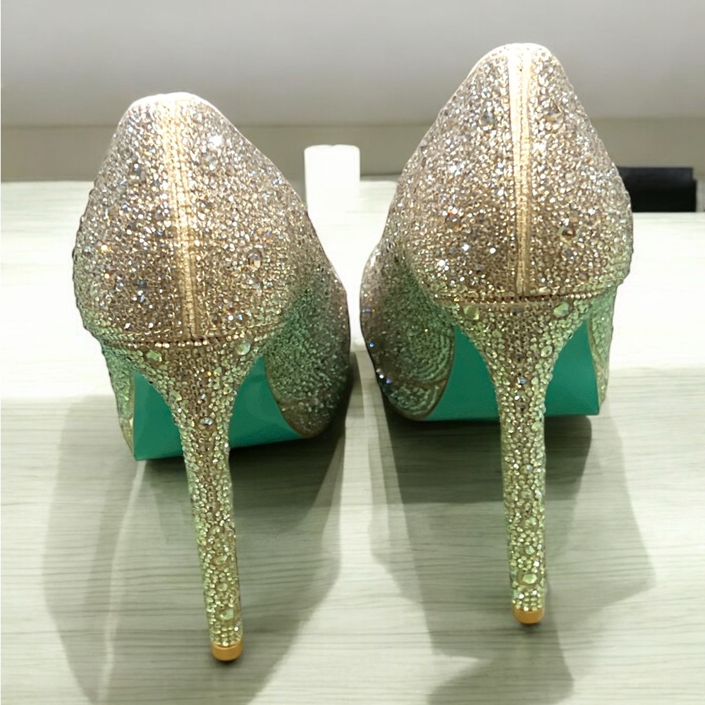 Betsey Johnson Silver Crystal Peep-Toe Platform Pumps - Picture 4 of 6